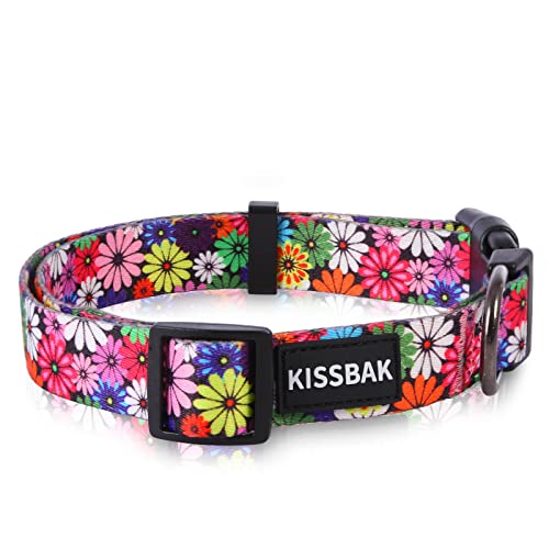 KISSBAK Collar Perros para Perros medianos - Diseño Especial, Lindo Collar para Perros pequeños, medianos y Grandes, Collar Suave Ajustable con Flores, para Cachorros machos y Hembras(M,Girasol)