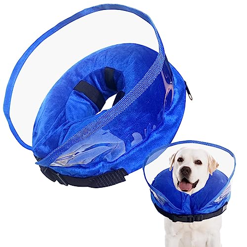 Winmany Collar inflable para perros y gatos, cuello protector de recuperación de cono después de la cirugía, collar ajustable para mascotas con deflector para evitar mordeduras y arañazos (azul, S)