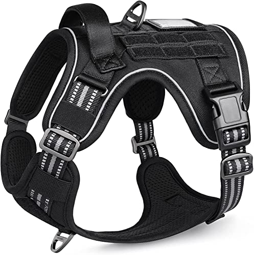 rabbitgoo Arnes Perro Antitirones, Arnes Perro Grande Mediano Transpirable, Arnes Táctico Perro Ajustable con Asa Anillos y Molle, Chaleco Durable Reflectante para Adiestrar, Caminar, Cazar, Negro, M