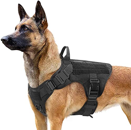 rabbitgoo Arnes Táctico Perro Grande Arnes Antitirones Militar Malla Transpirable Chaleco para Adiestramiento con 2 Anillos Ajustables con Técnica Molle para Adiestrar, Caminar, Cazar Negro L