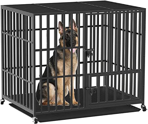 BingoPaw Jaula Perro Grande XXL Fuerte, Jaulas para Perros Grandes Exterior Jaula para Perros Casa Caseta Perro Interior con Ruedas,3 Puertas con Cerradura y Bandeja Extraible 117x84x96,5cm