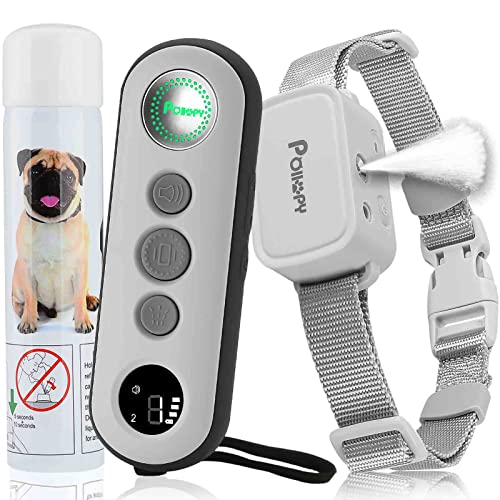 POIIOPY Collar de Adiestramiento para Perros de Citronela, 3 Modos de Uso y 3 Niveles de Aerosol: Vibración y Pitido y Aerosol, Humana y Seguro Recargable Collar Antiladridos, Rango Remoto de 305M