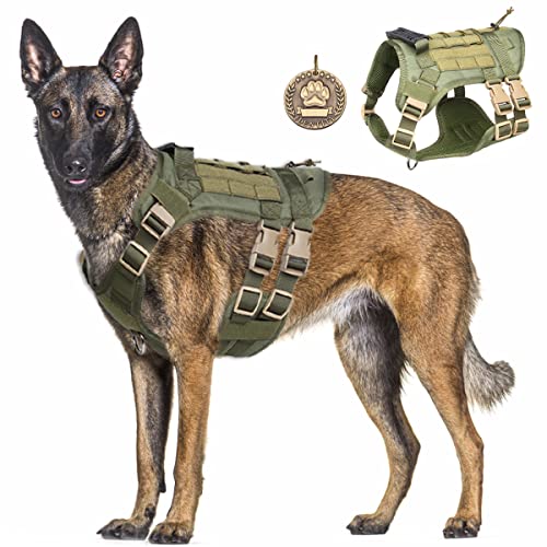 Arnés Táctico para Perros Grandes y Medianos, Arnés Militar para Perros Antitirones con Asa, Chaleco de Servicio para Perros con Paneles Molle y Bucle, Arnés Ajustable Capacitación para Mascotas, S