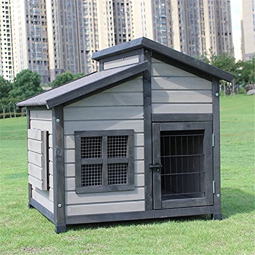 JHKGY Caseta Grande para Perros con Patio De Madera Maciza para Perros,Casas para Perros Resistentes A La Intemperie con Aislamiento De Madera para Exteriores,con Techo Impermeable