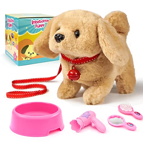 TOMMYHOME Juguete de peluche interactivo para perros electrónicos, regalo para niñas y niños con accesorios (Golden Retriever)