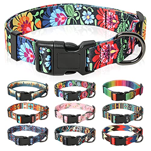 HEELE Collar Perro, Collar para Perros con Hebilla de Liberación Rápida, Cómodos, Ajustable, Lindos Patrones, Floral Collar para Perro Pequeño Mediano Grande, Flores Silvestres, XS