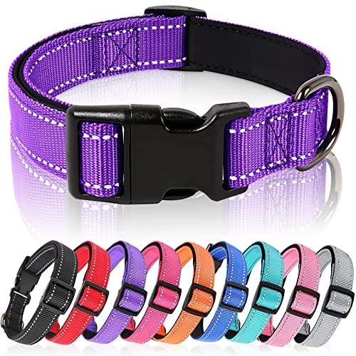 HEELE Collar Perro, Collar Nylon Reflectante Neopreno Forrado Ajustable para Perro Pequeño, Morado, S