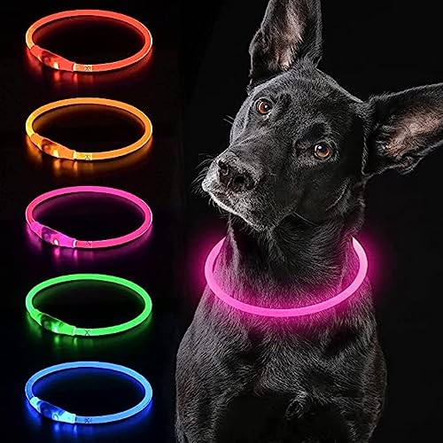 iTayga Collar Luminoso LED Perro Recarable Collares Luminosos para Perros 5 Colores Haga Que su Perro Sea Muy Visible en la Oscuridad, Collar con Luz Perro Pequeño,Mediano,Grande. Rosa