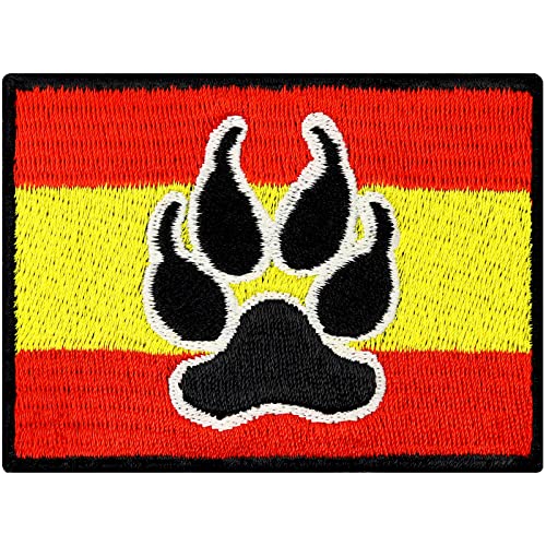 EXPRESS-STICKEREI Parche de bandera de España K9, policía, perro, bandera de España, bordado, K9, parche para planchar aplicación de huellas de perro para coser para correa/arnés de pecho 70 x 50mm