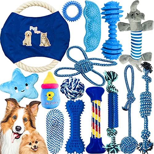 VIPNAJI Grupo de Juguetes para Perros Durable Masticable Cuerda, Herramientas de Entrenamiento, para Mantener a su Perro Sano,100% Algodón - 15 Piezas,- para Perros de Tamaño Mediano y Grande