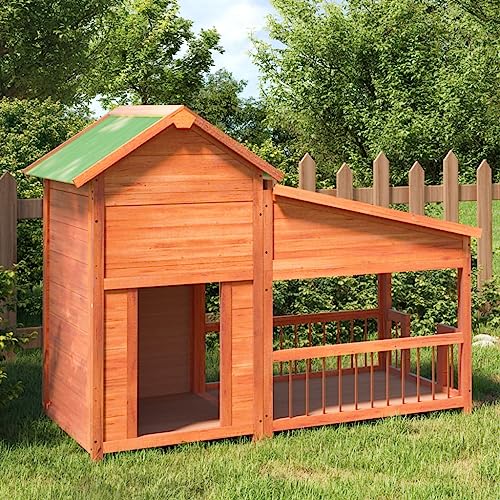 Festnight Caseta para Perros de Madera 143x60,5x109 cm Casa para Mascotas Refugio para Perros con Techo Asfáltico Impermeable Perrera Madera Balcón para Interior Exterior Natural