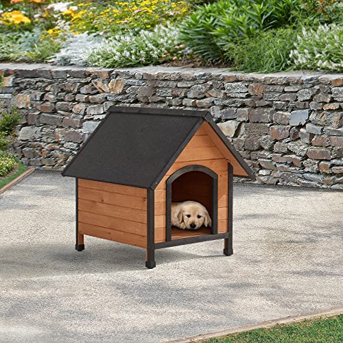 Caseta para Perros Casa para Mascota Exterior Tejado Impermeable Abeto Betún 83 x 78 x 88 cm Natural Negro