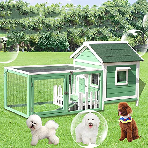 JYCCH Caseta para Mascotas al Aire Libre con Jaula Creat, casa para Perros Resistente a la Intemperie con Porche, Bandeja extraíble Casa para Gatos y Pollos de fácil Limpieza, Gris (Verde)