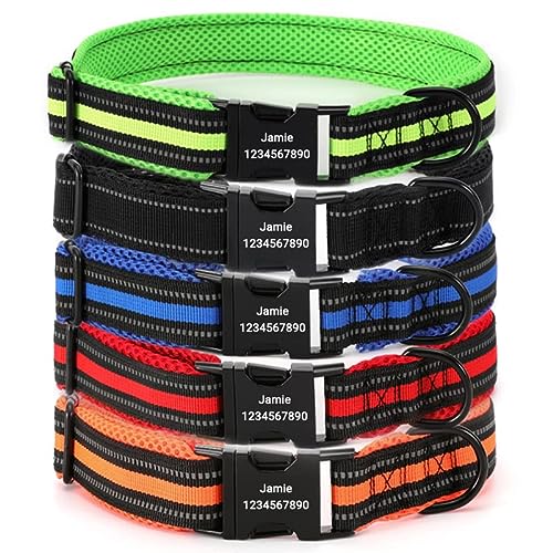 AIPNIS Collar de Perro de Nylon Reflectante, Personalizado con el Nombre y el Número de Teléfono Grabados, Collar de Mascota para Perros de Tamaño Pequeño y Mediano