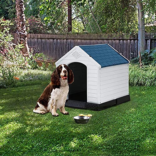 Caseta Perros Exterior Grande Impermeable, Caseta para Perro, Casa Perro Exterior, Casa Gato, Caseta Perro para Interior y Exterior, con Puerta Extraíble y Base Elevada y Re(Size:L(1-45kg animal use))