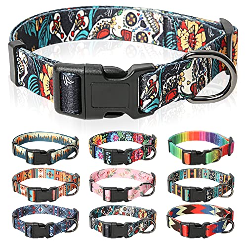 HEELE Collar Perro, Collar para Perros con Hebilla de Liberación Rápida, Cómodos, Ajustable, Lindos Patrones, Floral Collar para Perro Pequeño Mediano Grande, Negro, M