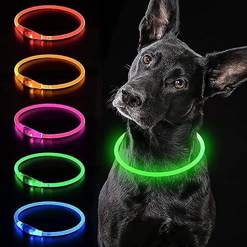 iTayga Collar Luminoso LED Perro Recarable Collares Luminosos para Perros 5 Colores Haga Que su Perro Sea Muy Visible en la Oscuridad, Collar con Luz Perro Pequeño,Mediano,Grande. Verde