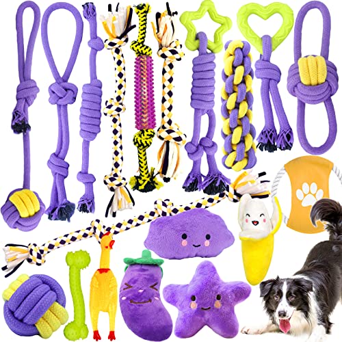 19 Piezas Juguetes de Morder para Perro y Cachorros, Interactivo, Algodón Cuerda para perros pequeños/medios/grandes Limpiar los Dientes Adecuado