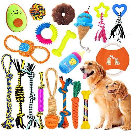 JOYBOY Juguetes para Perros,19 Piezas Durable Masticable Cuerda,100% Algodón,para Limpiar los Dientes Adecuado para Pequeño y Mediano