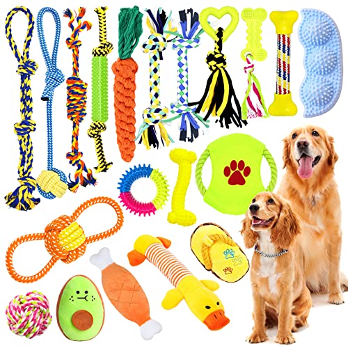 JOTOL Juguetes para Perros,20pcs Juguete para Morder para Perro,100% Algodón Natural Durable Masticable Cuerda,Juguetes Interactivos para Limpiar Los Dientes Adecuado para Pequeño y Mediano