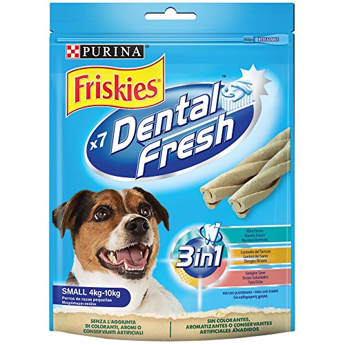 Purina Friskies Dental Fresh, Snack Dental, mal aliento para perro pequeño, 6 bolsas de 110g