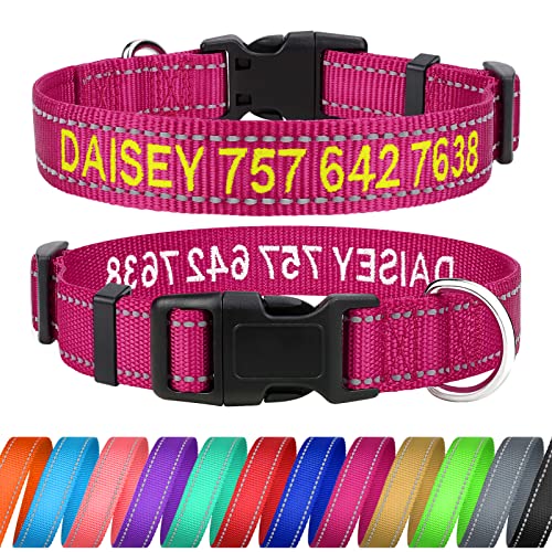 TagME Personalizado Grande Collar Perro, Bordado Nombre y Número De Teléfono Reflectante Collar Perros, Rosa L