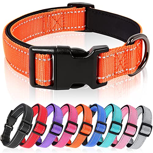 HEELE Collar Perro, Collar Nylon Reflectante Neopreno Forrado Ajustable para Perro Mediano, Naranja, M