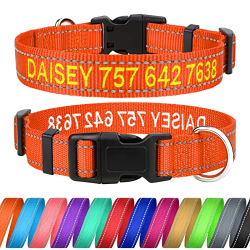 TagME Personalizado Grande Collar Perro, Bordado Nombre y Número De Teléfono Reflectante Collar Perros, Naranja L